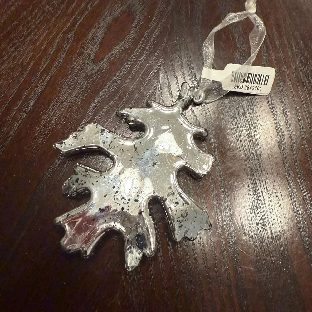 Pier 1 Vintage Silver Oak Leaf Glass Ornament